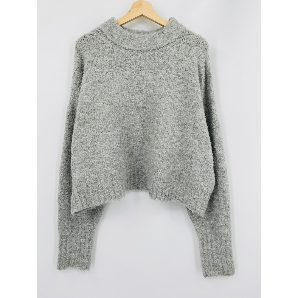 Free People Sweater Womens M Gray Boucle Knit Mock Neck Cropped Pullover